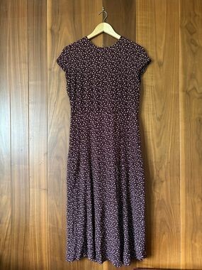 90s style Women's Floral Midi Dress in Burgundy small